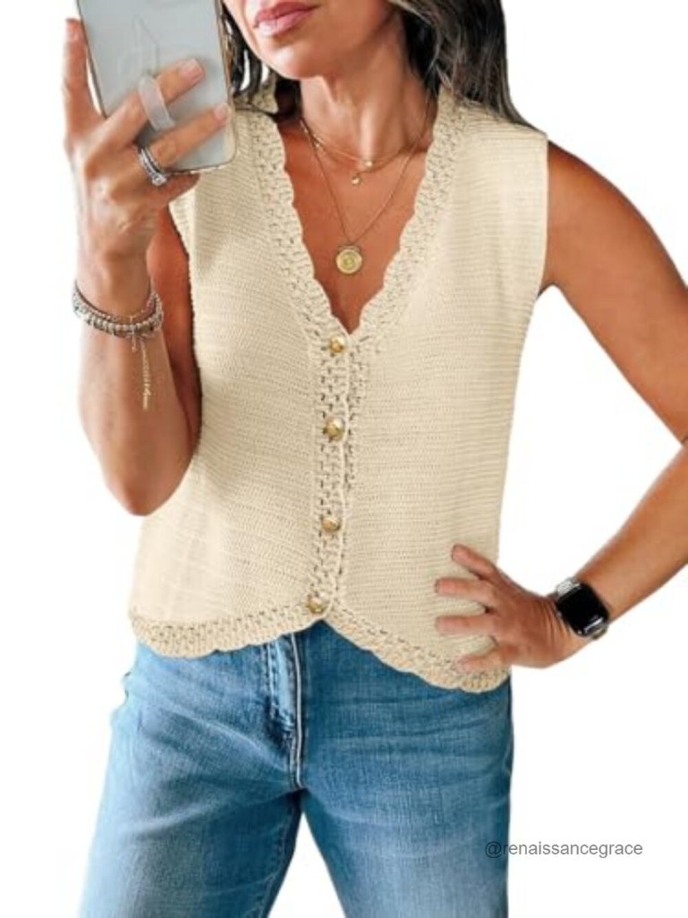 Crochet Vest Tank Top for Women Knit Sweater Sleeveless Summer